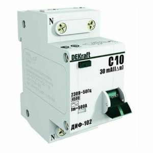 Дифавтомат ДИФ-102 1P+N 10А (C) 4.5 кА, 30 мА ( AC ), DEKraft 16002DEK